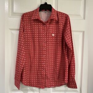 Cinch Button Down Shirt Mens Medium Red Printed Long Sleeve Western Rodeo
